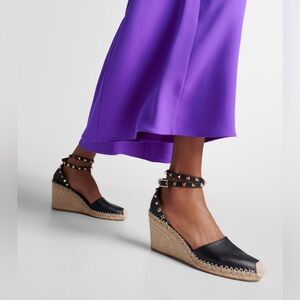 EUC VALENTINO GARAVANI Rockstud Double leather wedge espadrilles 36